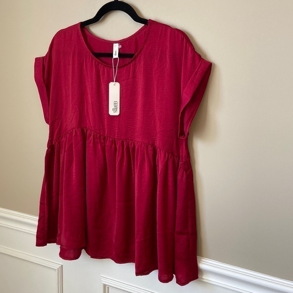 𝅺NWT Burgundy Babydoll Top Size Medium - Picture 2 of 11